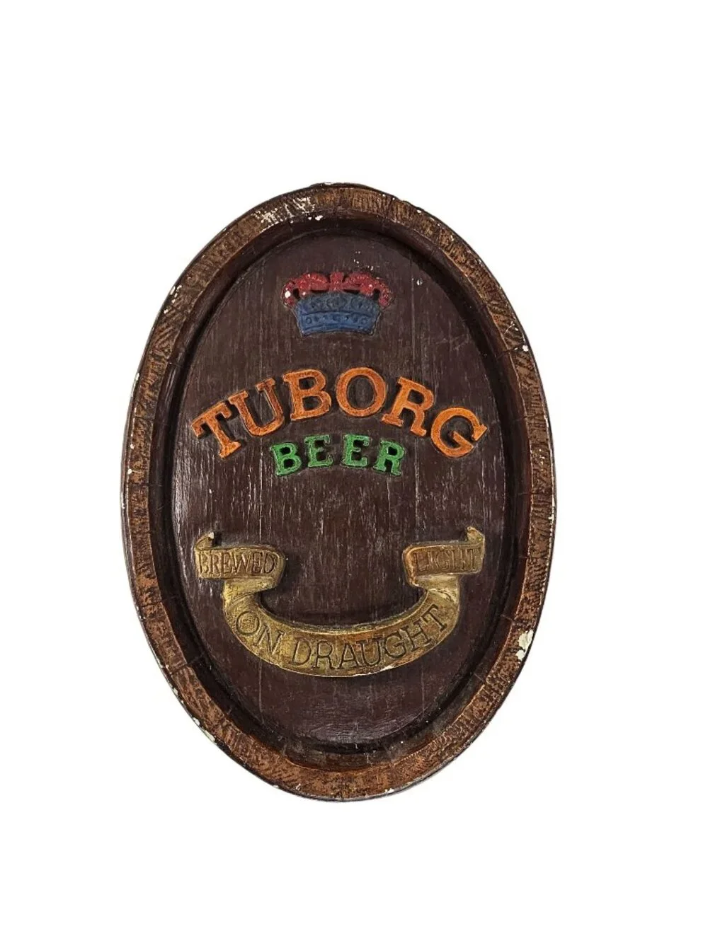 Vintage Tuborg Beer Plaque Sign Brewed Light On Draught